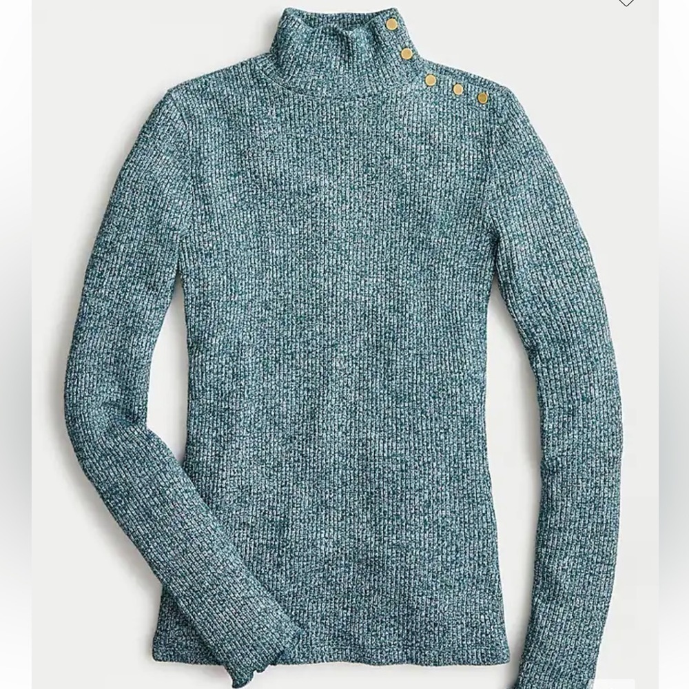 J.Crew Button-shoulder ribbed turtleneck top size small color deep teal